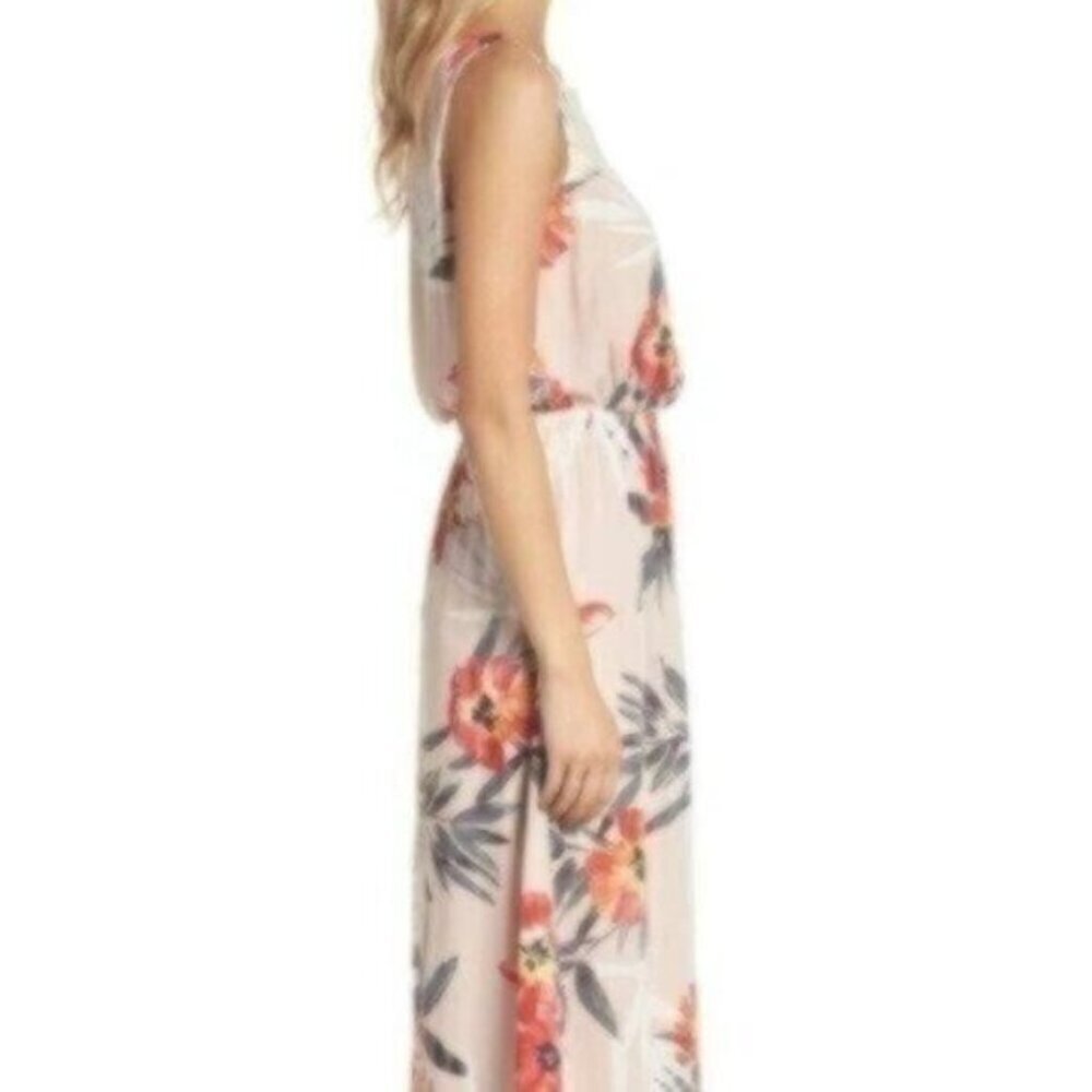 NWT ADRIANNA PAPELL Tropical Breeze Print Maxi Dress In Light Pink Multi - Picture 4 of 7